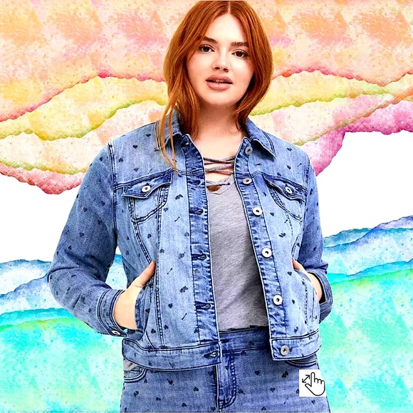 Torrid Women’s plus-size Blue & Black Jean Jacket with Heart Pattern❤️❤️3X - Picture 1 of 7